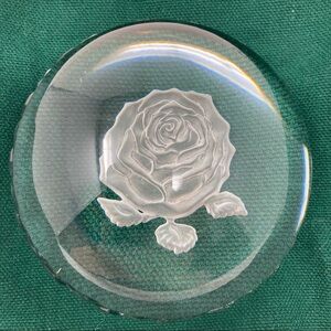 Carved rose glass paperweight